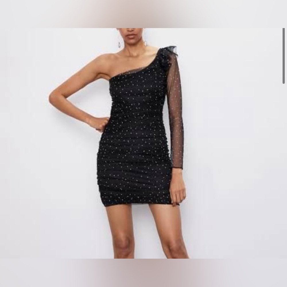 Zara Bejeweled Asymmetrical Dress